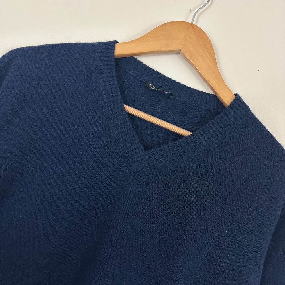 Theory Sweater Navy Blue 100% Cashmere Long Sleeve V-Neck Winter Mens XL